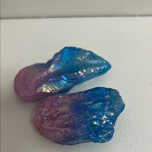 Iridescent Blue-Pink Aura Quartz Crystal Pair